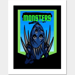 Multi eyed Blue Monster Posters and Art